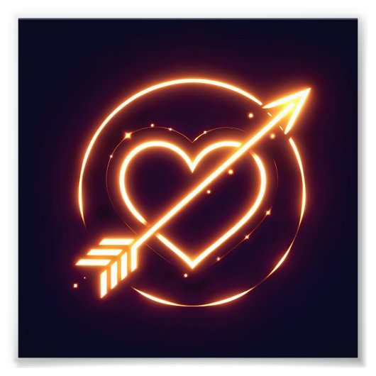 glowing image of a heart with cupid's arrow フォトプリント            (正面)