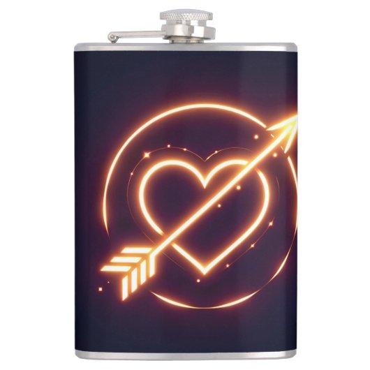 glowing image of a heart with cupid's arrow フラスク (正面)