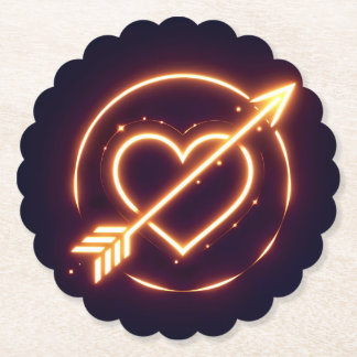 glowing image of a heart with cupid's arrow ペーパーコースター
