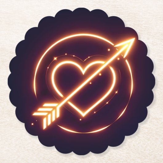 glowing image of a heart with cupid's arrow ペーパーコースター (正面)
