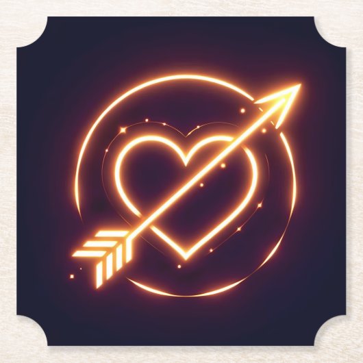 glowing image of a heart with cupid's arrow ペーパーコースター (正面)