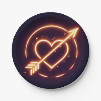 glowing image of a heart with cupid's arrow ペーパープレート