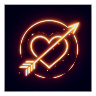 glowing image of a heart with cupid's arrow ポスター