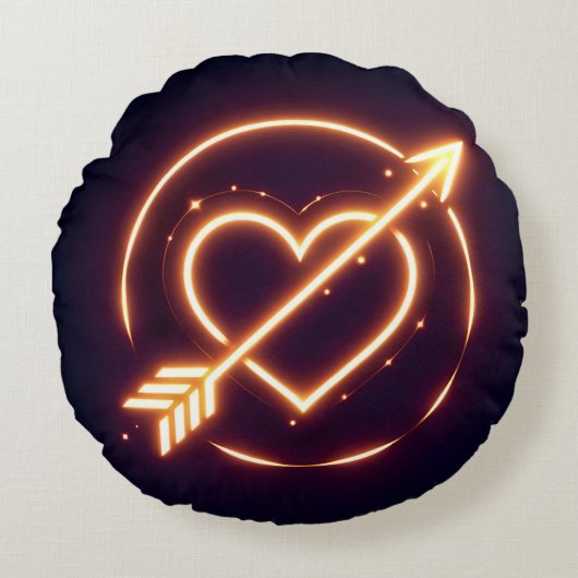 glowing image of a heart with cupid's arrow ラウンドクッション (正面)