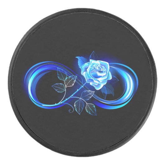 Glowing infinity with blue rose アイスホッケーパック (正面)