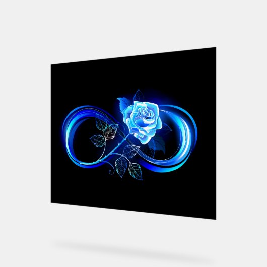 Glowing infinity with blue rose アクリルサイン (傾斜)