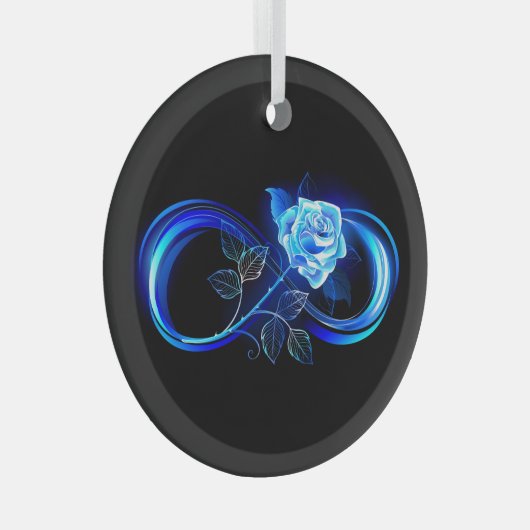 Glowing infinity with blue rose ガラスオーナメント (正面右)