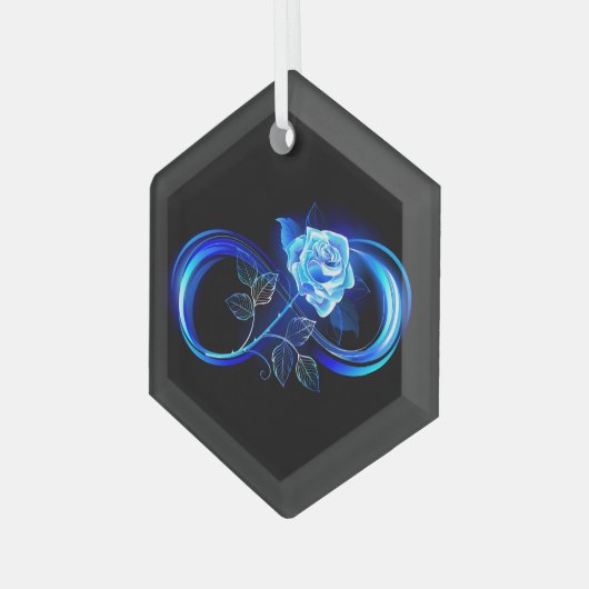Glowing infinity with blue rose ガラスオーナメント (正面左)