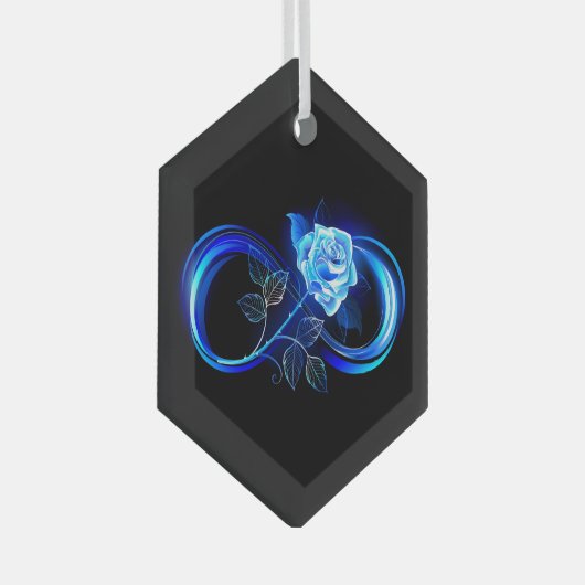 Glowing infinity with blue rose ガラスオーナメント (正面右)