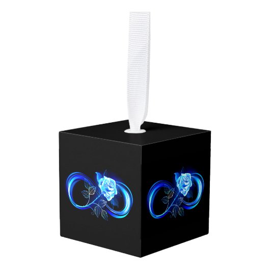 Glowing infinity with blue rose キューブオーナメント (正面アングル)