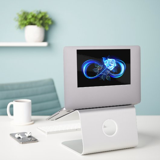 Glowing infinity with blue rose シール (デスク上のノートパソコン)