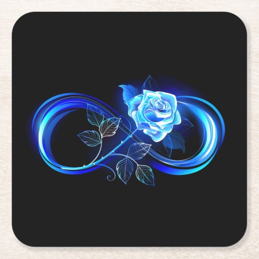 Glowing infinity with blue rose スクエアペーパーコースター (正面)