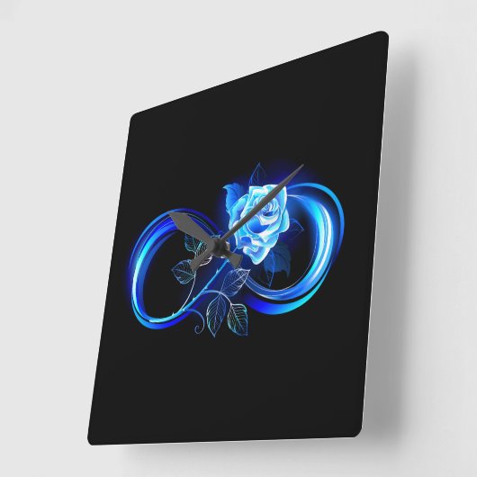 Glowing infinity with blue rose スクエア壁時計 (傾斜)