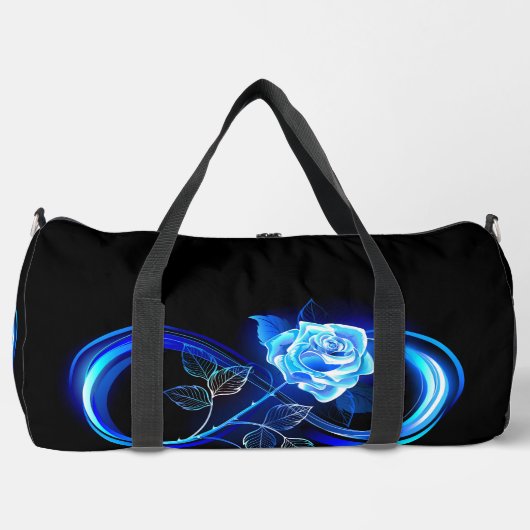 Glowing infinity with blue rose ダッフルバッグ (正面)