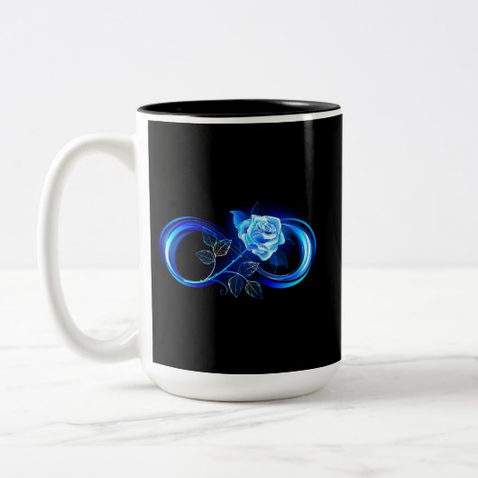 Glowing infinity with blue rose ツートーンマグカップ (左)