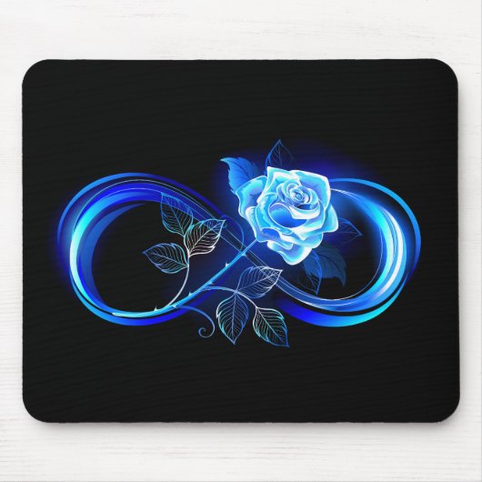 Glowing infinity with blue rose マウスパッド (正面)