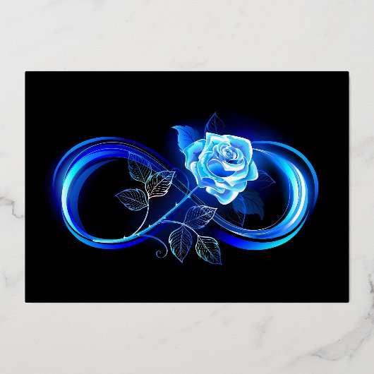 Glowing infinity with blue rose 箔招待状 (正面)