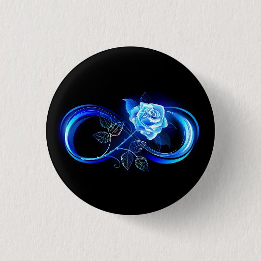 Glowing infinity with blue rose 缶バッジ (正面)