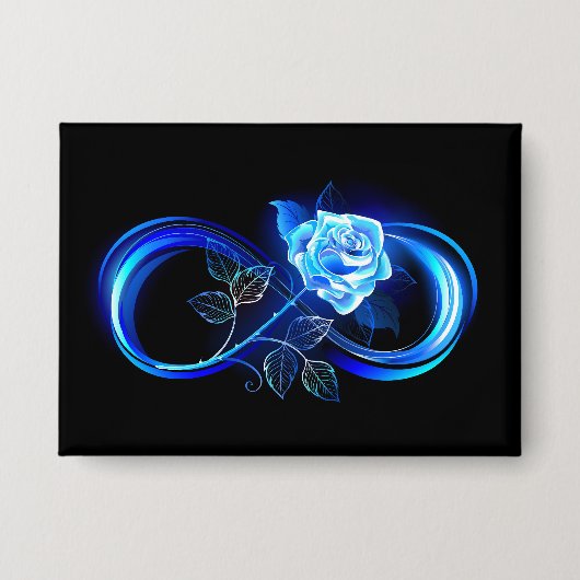 Glowing infinity with blue rose 缶バッジ (正面)
