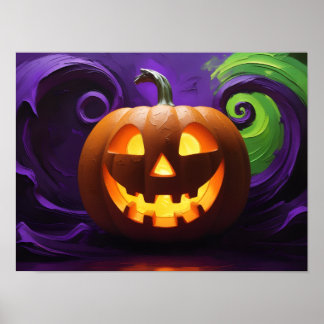 Glowing Jack-o'-Lantern Halloween Poster ポスター