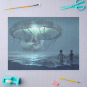 Glowing jellyfish cloud over the ocean beach 薄葉紙 (クラフト)