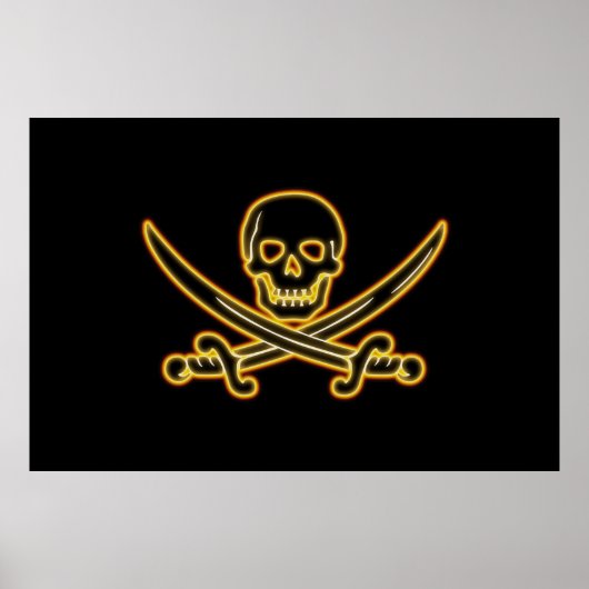 Glowing Jolly Roger Pirate Flag ポスター (正面)
