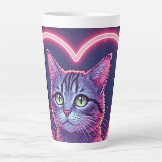 Glowing Kitty Love Art | Romantic Pet Lover Gift カフェラテマグ (正面)