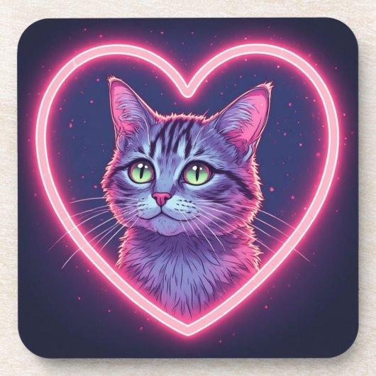 Glowing Kitty Love Art | Romantic Pet Lover Gift コースター (正面)