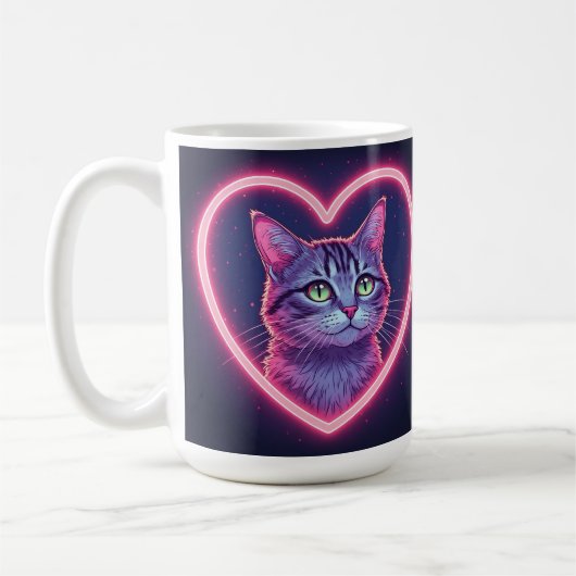 Glowing Kitty Love Art | Romantic Pet Lover Gift コーヒーマグカップ (左)