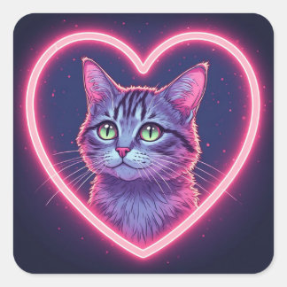 Glowing Kitty Love Art | Romantic Pet Lover Gift スクエアシール