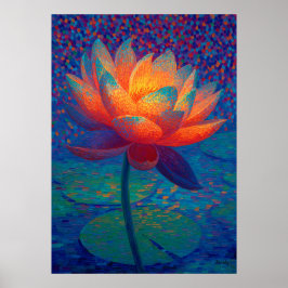 Glowing Lotus Flower Pointillism Art ポスター
