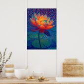 Glowing Lotus Flower Pointillism Art ポスター (キッチン)