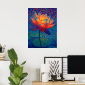 Glowing Lotus Flower Pointillism Art ポスター (ホームオフィス)