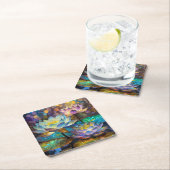 Glowing Lotus Flowers Trio スクエアペーパーコースター (インサイチュ)