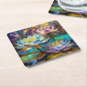 Glowing Lotus Flowers Trio スクエアペーパーコースター (アングル)