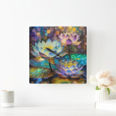 Glowing Lotus Flowers Trio スクエア壁時計 (ホーム)