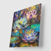 Glowing Lotus Flowers Trio スクエア壁時計 (傾斜)