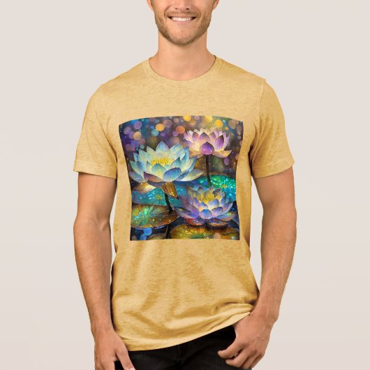 Glowing Lotus Flowers Trio トライブレンドTシャツ (正面)