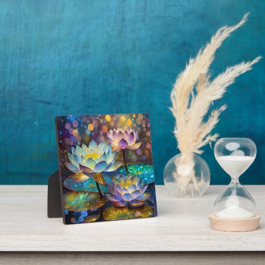 Glowing Lotus Flowers Trio フォトプラーク (インサイチュ)