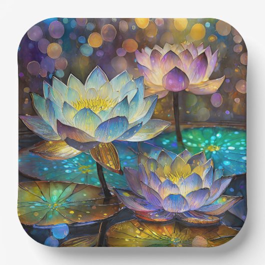Glowing Lotus Flowers Trio ペーパープレート (正面)
