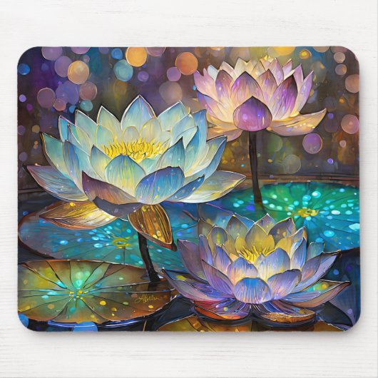 Glowing Lotus Flowers Trio マウスパッド (正面)