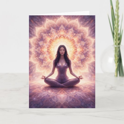 Glowing Mandala Meditation Woman Custom Name       カード (正面)