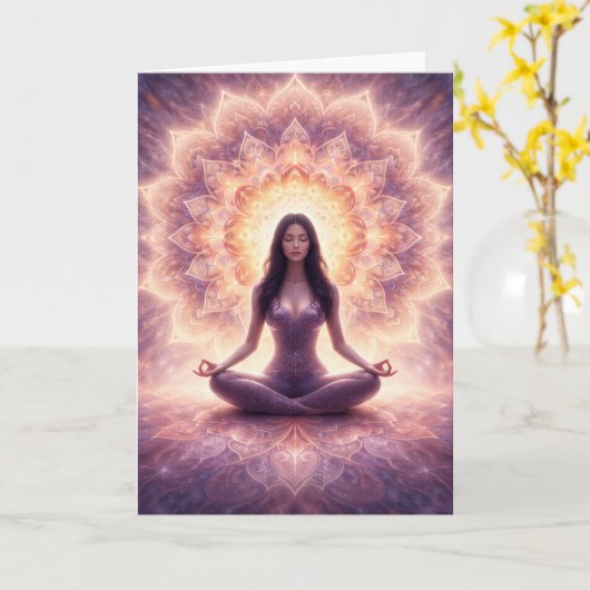 Glowing Mandala Meditation Woman Custom Name カード (黄色い花)