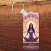 Glowing Mandala Meditation Woman Custom Name       キーホルダー (正面)