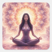 Glowing Mandala Meditation Woman Custom Name       スクエアシール (正面)