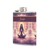 Glowing Mandala Meditation Woman Custom Name フラスク (左)