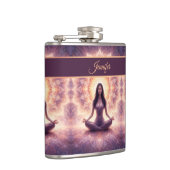 Glowing Mandala Meditation Woman Custom Name フラスク (右)
