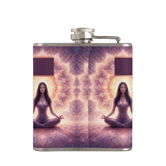 Glowing Mandala Meditation Woman Custom Name フラスク (裏面)
