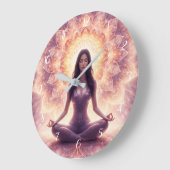 Glowing Mandala Meditation Woman Custom Name       ラージ壁時計 (傾斜)