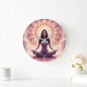 Glowing Mandala Meditation Woman Custom Name       ラージ壁時計 (ホーム)